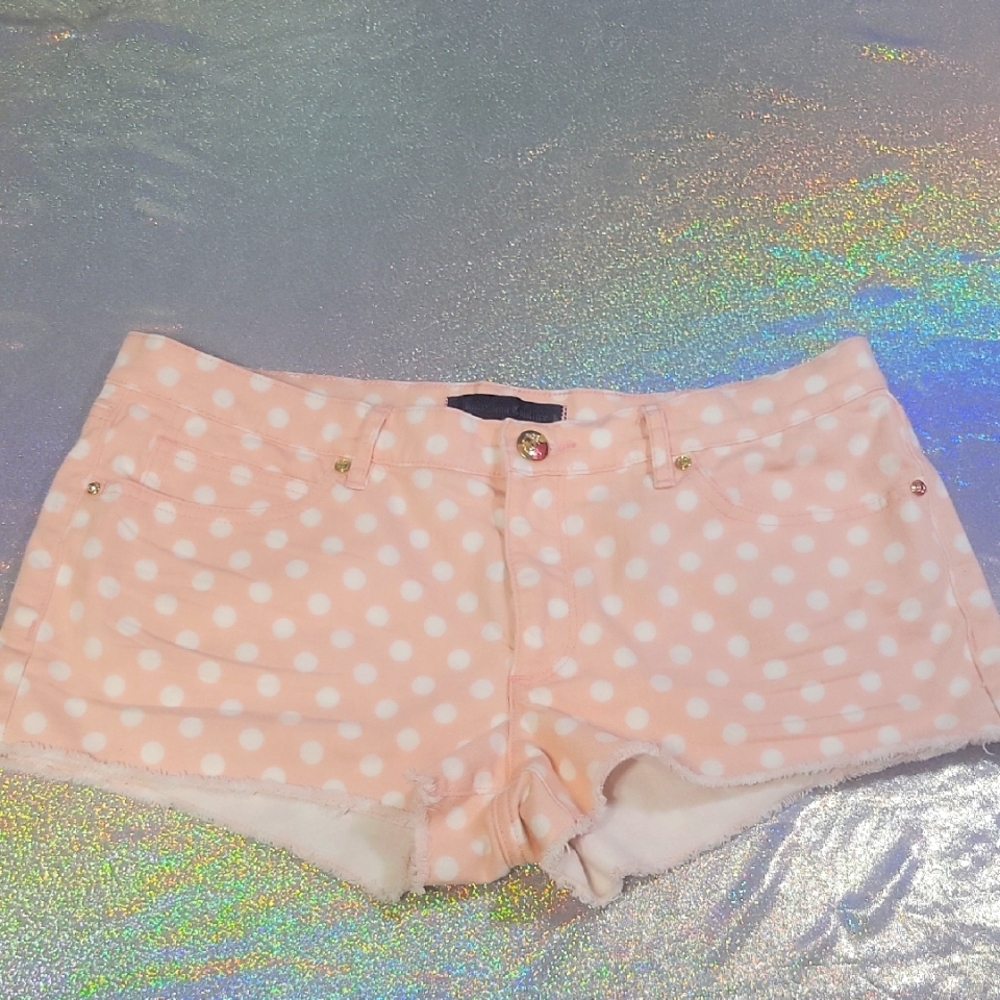 Y2k Vintage Juicy Couture Baby Pink Polka Dot Jean Shorty Shorts Size:31